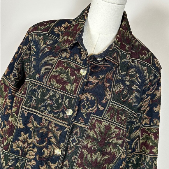 Vintage Moody Tapestry Bold Shoulder Burgundy Navy Paisley Floral Jacket Women L - Picture 2 of 7